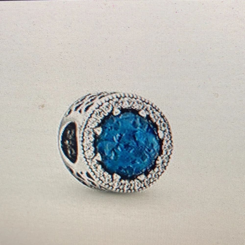 Pandora Silver Charm with Vibrant Blue Crystal